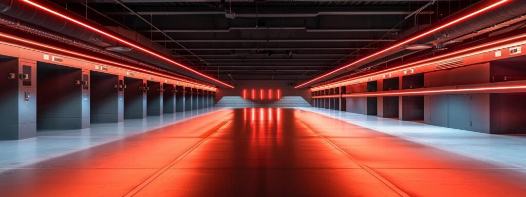 a sleek, modern indoor shooting range adorned with high-tech equipment illuminates the atmosphere, showcasing precision and focus on the art of prc/prs shooting.